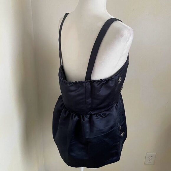 Anthropologie Dhruv Kapoor Beaded Rhinestone Satin Navy Diamante Sleeveless - Picture 5 of 10